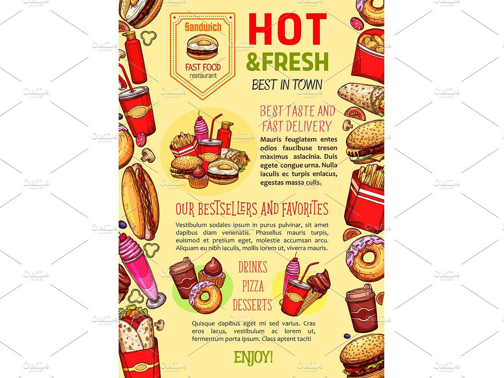 Fast Food Restaurant Vector Poster Template By Vector Tradition Sm On Dribbble 7868