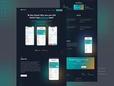 Abstergo - Cryptocurrency Landing Page bitcoin blockchain coin concept design crypto crypto exchange crypto wallet cryptocurrency dark mode design fintech landing page landingpage market payment token trading ui ux website