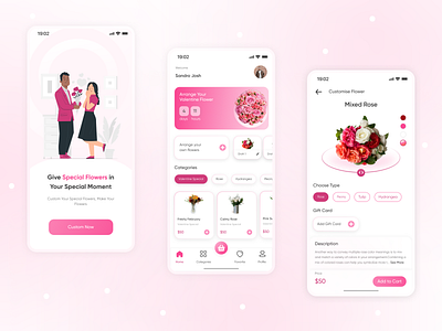 Flower Shop Mobile App animation clean design exploration figma florist flower flower shop mobile mobileapp pink ui valentine valentineday