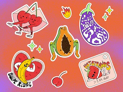 1 of your 5 a day 1 of 5 a day amour aubergine banana berries cherries dating flirt fruit hot illustration love papaya sexy sticker strawberries valentines day vector vegetables wink