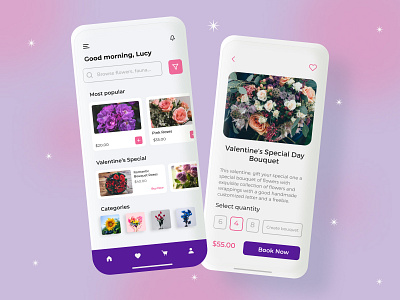 Flower Shop Inspired App Design appdesign dailyui design designapp flowerapp flowerboutiqueapp flowers flowersapp flowershop flowershopdesign plantapp purple uidesign uidesigner uxdesign