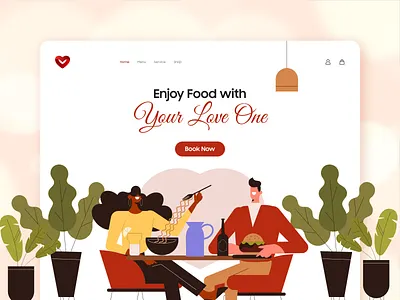Valentines Day Hero Section design dine in eat together food hero section illustration landing page latest love love one restaurant together ui valentine landing page valentine website valentines valentines day valentines day special