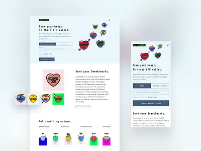 Sweetheartz LP branding crypto landing page nft tokens ui web3