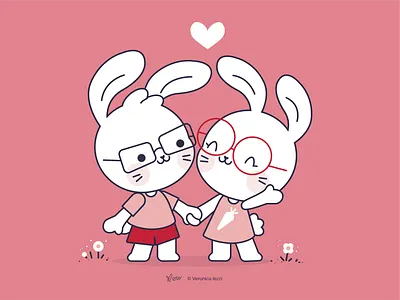 Honey Bunnies bunny cute design flat design flat illustration galentinesday illustration kidlit nature valentine vector vector artwork