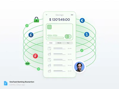 💳 OneTask Banking Illustration account android app bank bank app bank card banking clean credit card currency delivery finance financial fintech ios minimal money management online banking savings takeout