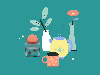 Still life 3d 3d illustration cup flat design illustration tea time