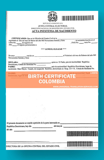 Birth Certificate Colombia birth certificate birth certificate template