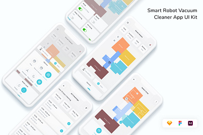 Smart Robot Vacuum Cleaner App UI Kit app cleaner design robot smart smart robot ui ui design ui kit ux vacuum