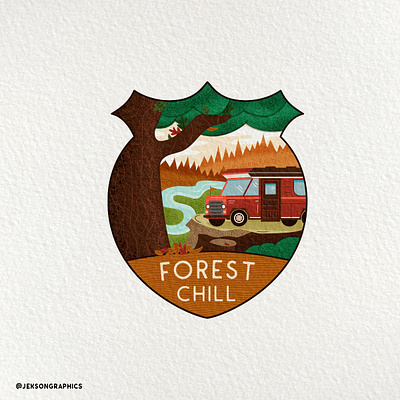 Forest Chill | Badge Design with Textures adventure badge camp badge camping chill creative market design editable logo emblem forest illustration jeksongraphics label logo motorhome rv trailer vector vintage