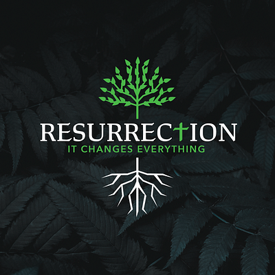 Resurrection Sermon Series bible change contrast cross death graphic design green grow growth leaves life logo plants restoration restore resurrection sermon series theme tree truth