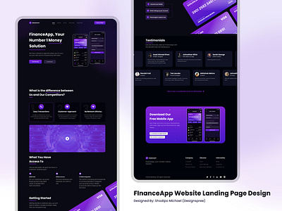 FinanceApp Website Landing Page Design 🚀 adobe xd application blockchain clean concept creative ethereum figma finance illustration logo metaverse technology ui design uiux ux design visual design web3 web3.0