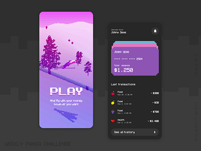 Ski Resort - Banking / Finance Mobile App app bank banking app credit card dashboard design finance fintech game interface mobile money pixel pixel art ski transactions ui ux wallet weeklypandachallenge