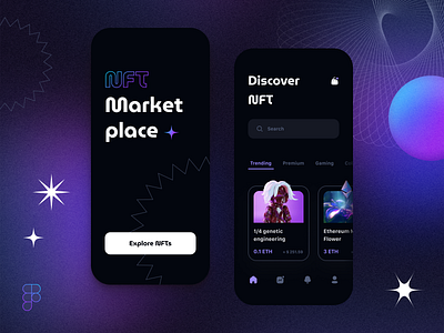 NFT Mobile App 3d app color crypto cryptocurrency dark design gradient icon illustration marketplace minimal mobile nft ui ux vector