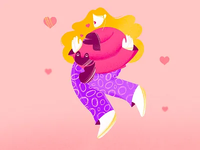 Hugs & Kisses animal animal love care character design cute design dog doggo emotion girl happy hug illustration kisses love people pet texture valentine women