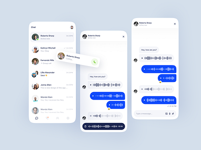 Chat app app audio chat chatting clean clean ui design message messages minimalistic mobile online profile react smile ui user view