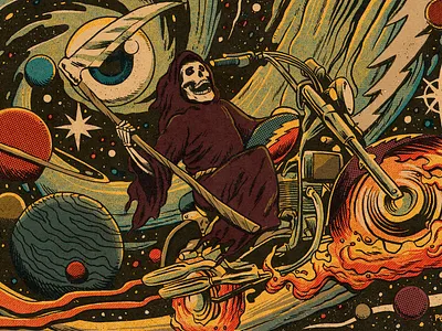 Ghost Rider bike comics fire ghost motorcycle planets retro rider space textures vintage