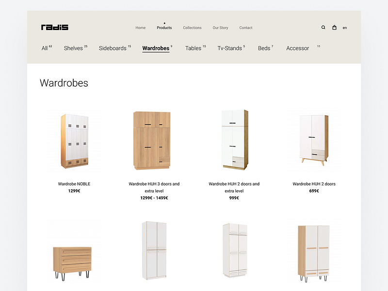 Radis e-commerce site // Product list detail landing pastel product
