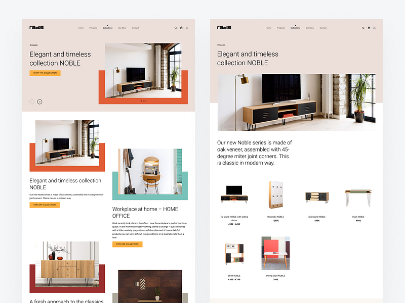 Radis e-commerce site // Collections list & single category collection detail gallery group list pastel single