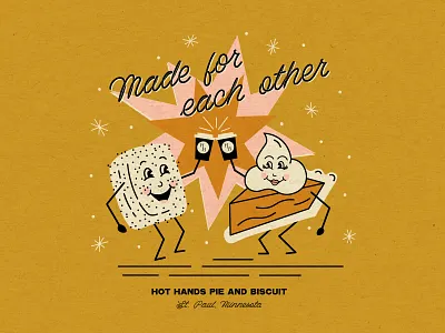 Hot Hands Pie and Biscuit biscuit cartoon character illustration pie retro vintage