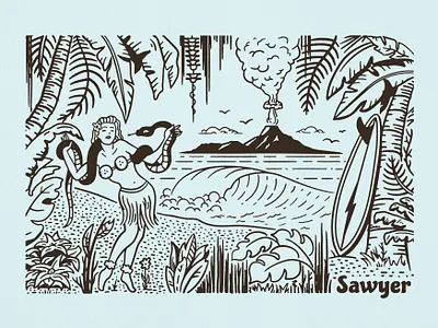 Paradise Found adventure apparel beach branding design hula illustration island jungle outdoor snake surf surfboard tiki vintage