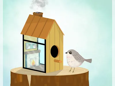 less house, more home. bird bird house design fly home house illustration procreate tree tree stump