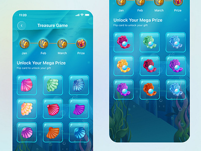 Treasure Game 🪸🦑🪼🐚 appdesign cleandesign engagingux fungame gameui gamification gamingexperience interactiveui interfacedesign minimaldesign mobilegameui moderndesign playtowin rewardsystem treasuregame ui uidesign ux uxdesign webdesign