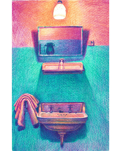 Sink bathroom color pencil drawing glass illustration light mirror paper phone traditional traditional medium