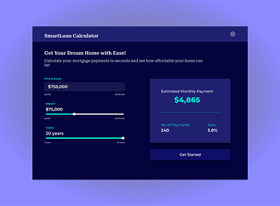 Daily ui 004 - smartloan calculator dailyui darkmode designinspiration fintech mortgagecalculator ui uidesign ux uxdesign