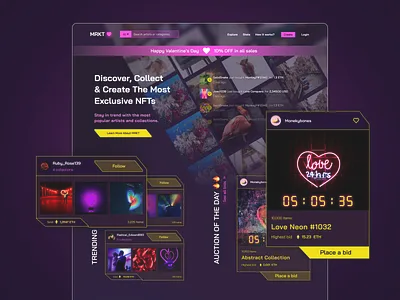 NFT Marketplace concept art auction bids concept crypto cryptocurrencies gallery marketplace nft non fungible token non fungible token synthwave ui design user experience user interface ux