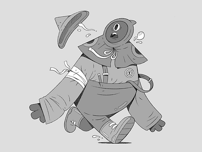 Wandering Eye. 2d cartoon character characterdesign cyclops eye hat illustration illustrator monochrome running sketch