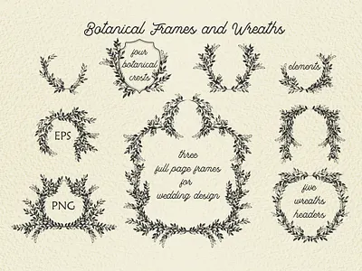 Botanical Frames and Wreaths botanical crests floral laurel vector wedding wreath