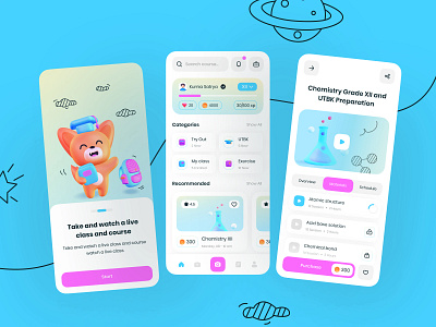 Meclass mobile app 3d animal app application blue chalk class course cute design fox fresh illustration kids mobile spline spline3d splinedesign ui ux