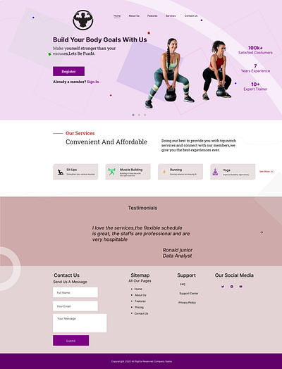 Gym workout Landing page design figma ux web design