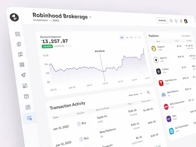 Track all your investment accounts in one place. app branding charts clean design finance fintech graphs icons interface investments mobile product robinhood simplifi ui user interface ux webapp website