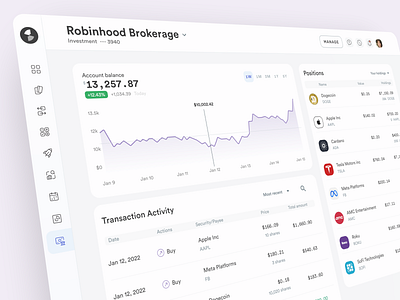 Track all your investment accounts in one place. app branding charts clean design finance fintech graphs icons interface investments mobile product robinhood simplifi ui user interface ux webapp website