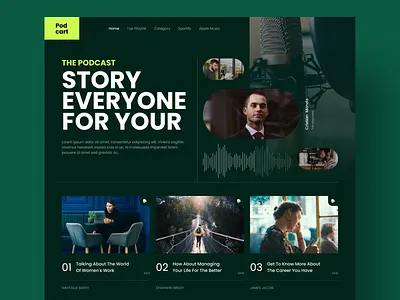 Podcart | Podcast Landing Page Design audio b2b clean design header hero hero section live streaming minimal podcast podcasters podcasting radio saas saas website spotify saas ui ux web website