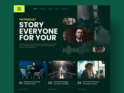 Podcart | Podcast Landing Page Design audio b2b clean design header hero hero section live streaming minimal podcast podcasters podcasting radio saas saas website spotify saas ui ux web website