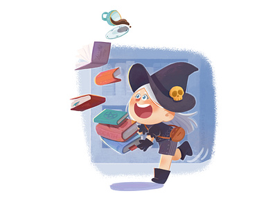 Little witch alone book girl illustration magic run witch