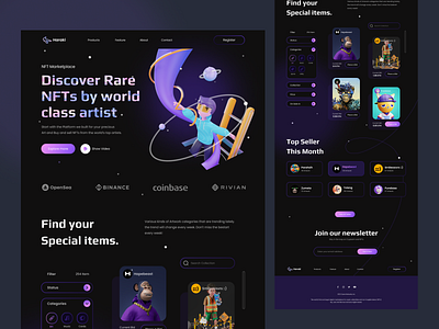 Haraki - NFT Marketplace Website 3d design graphic design herosection illustration landing page logo marketplace net nft ui ux vector web website