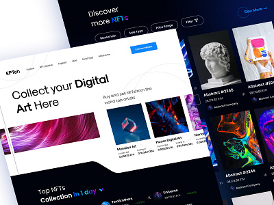 NFTs Platform art artist bitcoint card clean collector colour crypto cryptocurrency cypto exchange design etherium landing page marketplace minimalist nft platform simple ui web design