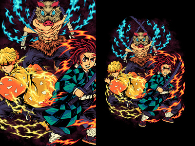 Demon slayer / Kimetsu no Yaiba animation anime apparel artwork branding cartoon character character design demon slayer design graphic design illustration inosuke japanese merchandise tanjiro tshirt tshirt design vector zenitsu