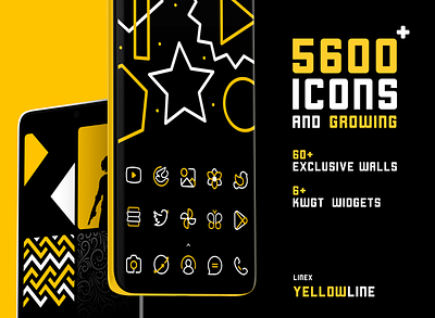 YellowLine IconPack : Android/iOS Theme android black creative icon iconpack icons justnewdesigns theme ui yellow