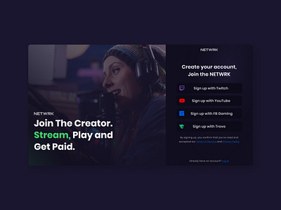 NETWRK Sign Up Redesign app design dark ui modern streamer ui design ui inspi ui inspiration web app web design