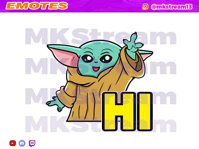 Twitch emotes star wars mandalorian baby yoda hi animated emotes anime baby yoda cute design emotes gg grogu hello hype illustration mandalorian star wars starwars starwars emotes sub badge twitch emotes waving yoda