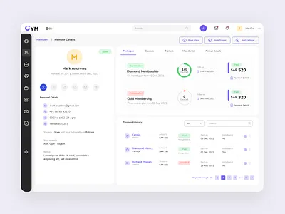 Gym Member Details app biometric design gym logo member membership package payment ui ux vector