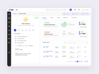 Gym Member Details app biometric design gym logo member membership package payment ui ux vector