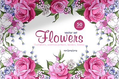 Flowers. Vector set garland