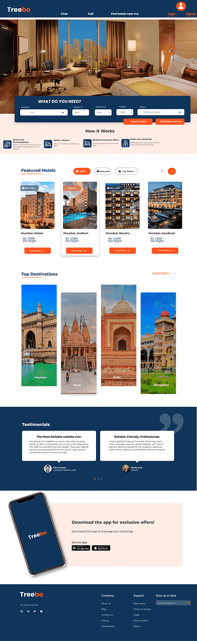 Landing page for Treebo Hotel Booking graphic design logo ui