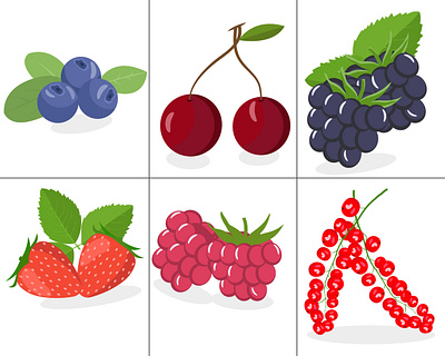 Berries Set Vector Illustration. Strawberry, Blackberry, Blueber isolated