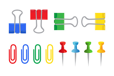 stationery. Set of paper clips, pins and paper holders. Vector reminder